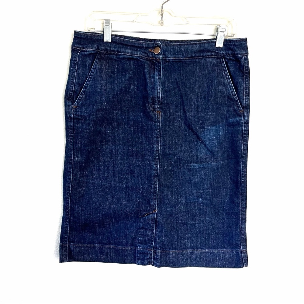 Eileen Fisher Dark Blue Pencil Skirt Jean Sz S stretch knee length casual coast